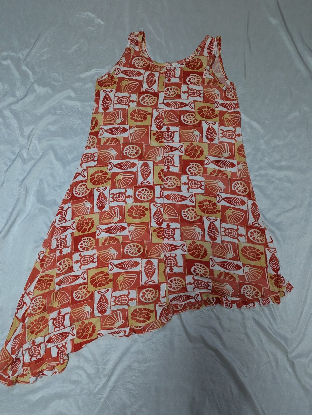 Tropical Asymmetrical Cruise Vacation Beach Shift Dress Cover Up Turtles Shells